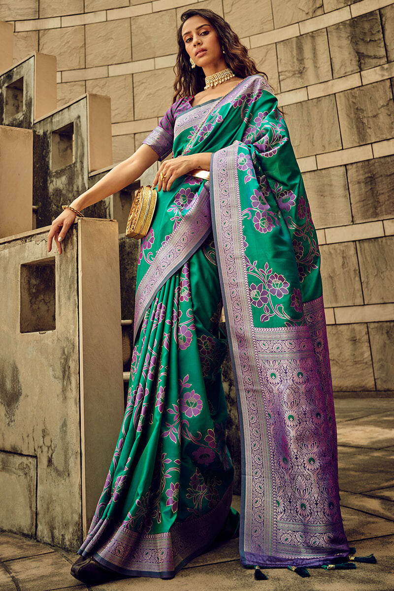 Shamrock Green Banarasi Satin Silk Saree