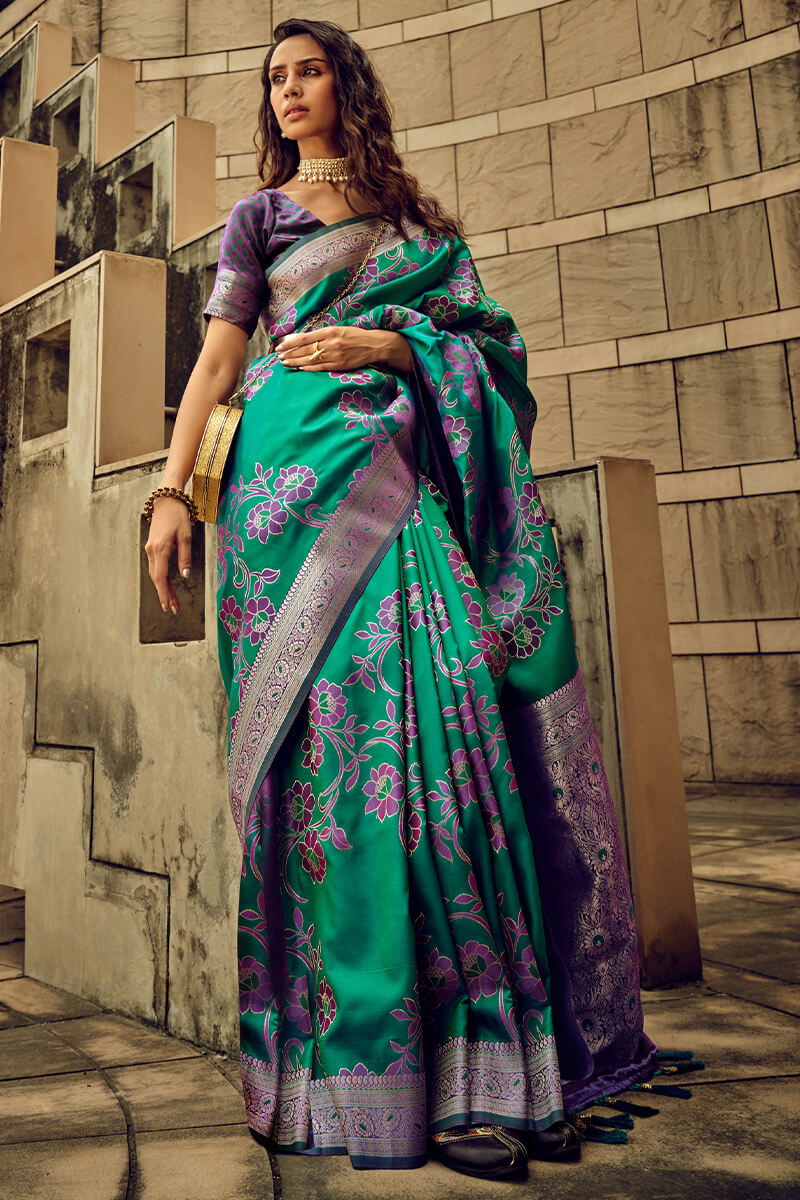 Shamrock Green Banarasi Satin Silk Saree