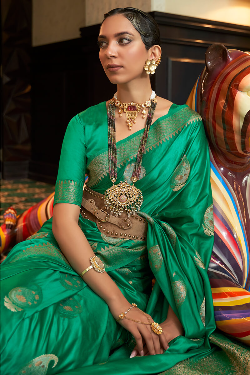 Shamrock Green Zari Woven Satin Silk Saree