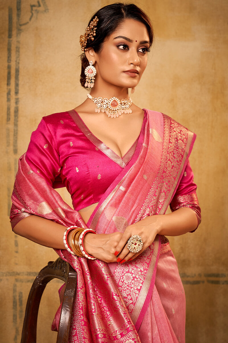 Sherbet Pink Banarasi Tissue Silk Saree