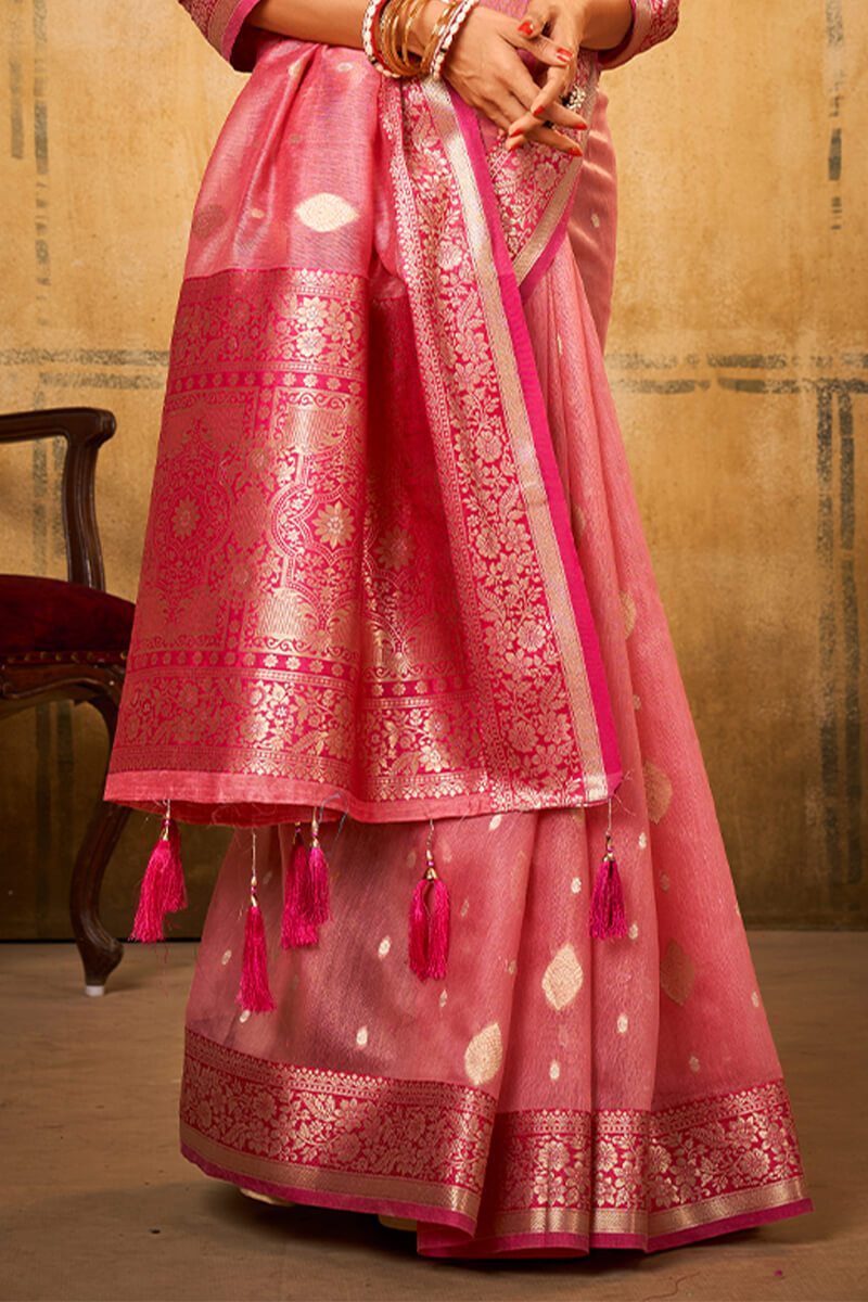 Sherbet Pink Banarasi Tissue Silk Saree