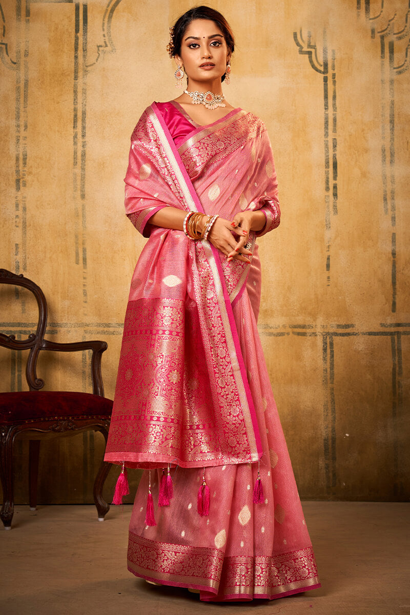 Sherbet Pink Banarasi Tissue Silk Saree