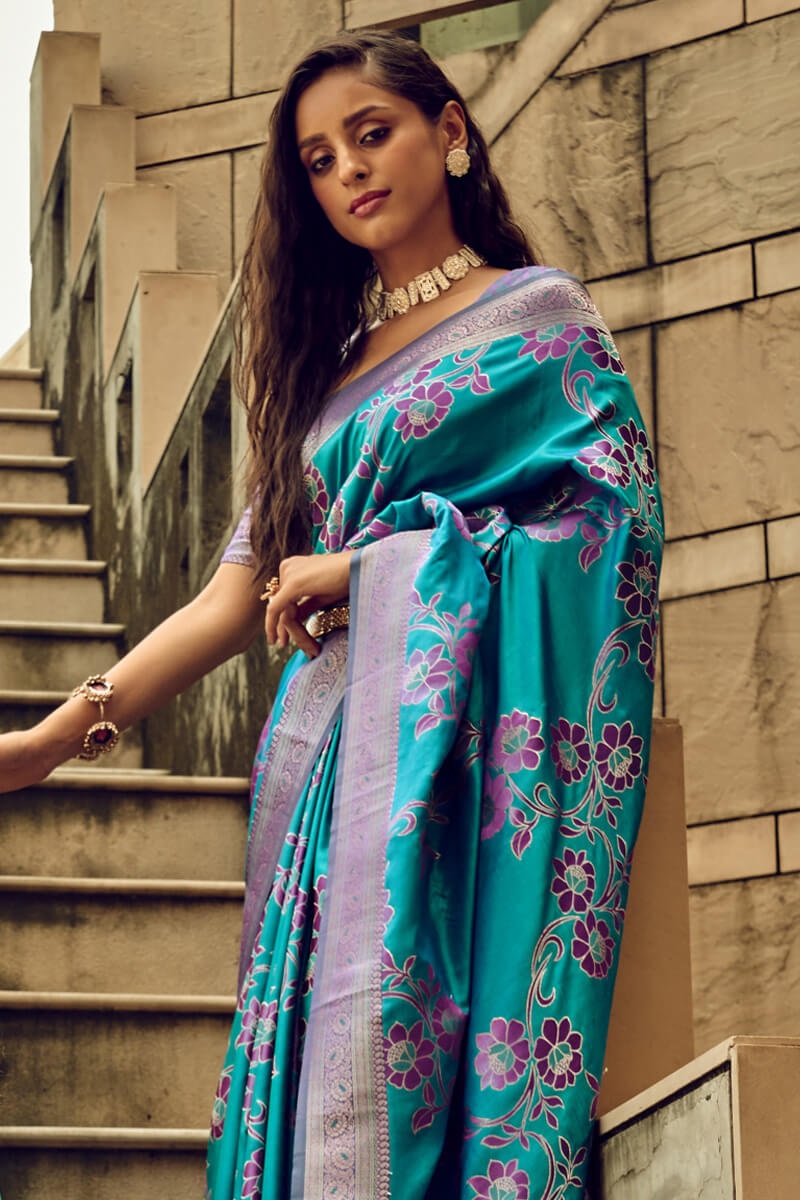 Sherpa Blue Banarasi Satin Silk Saree