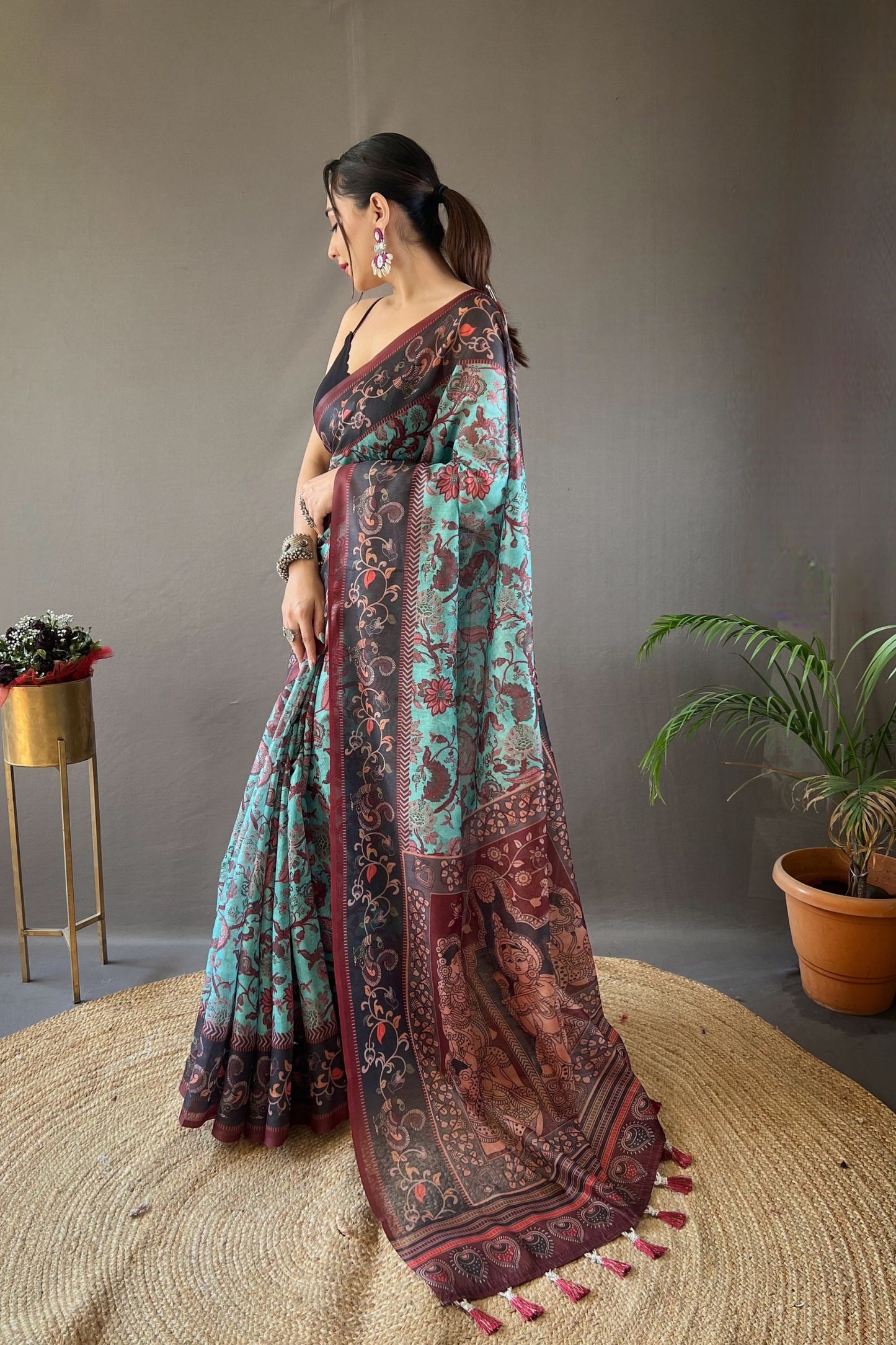 Sky Italian Digital Printed Cotton Saree