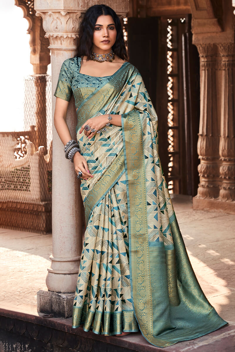 Slate Blue Digital Printed Soft Silk Saree