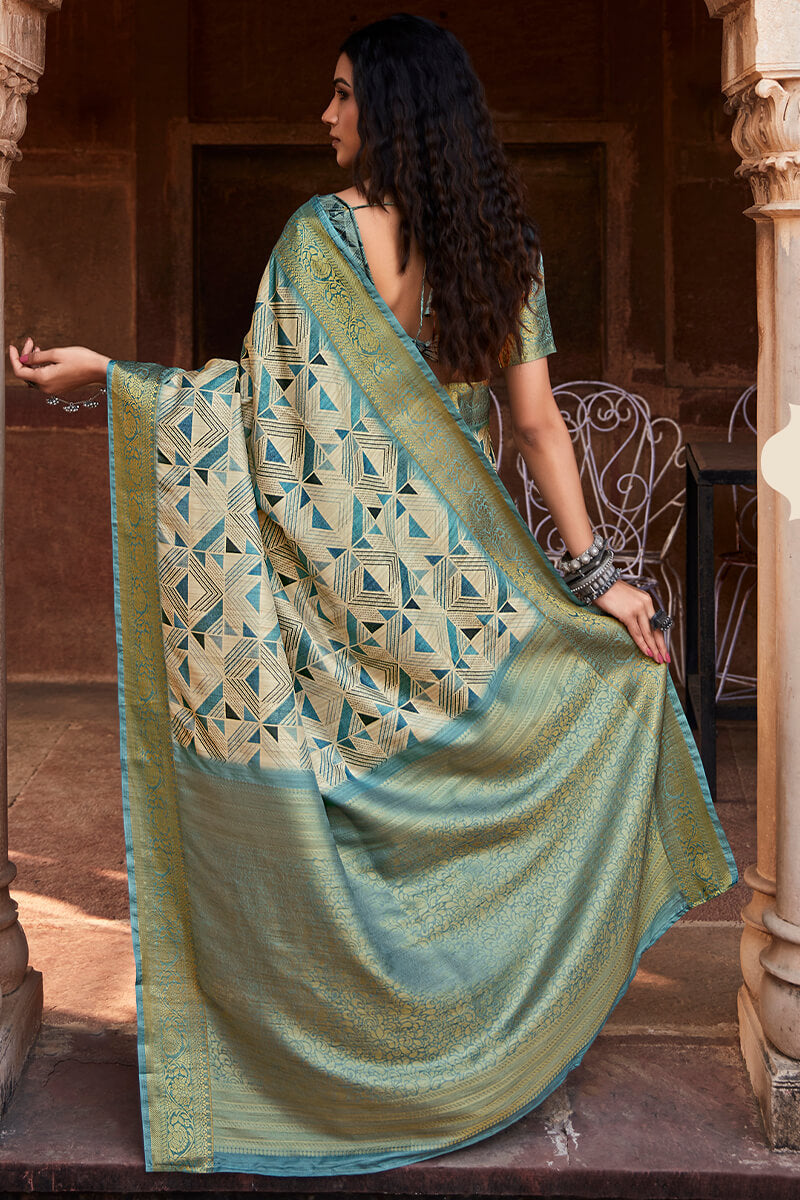 Slate Blue Digital Printed Soft Silk Saree