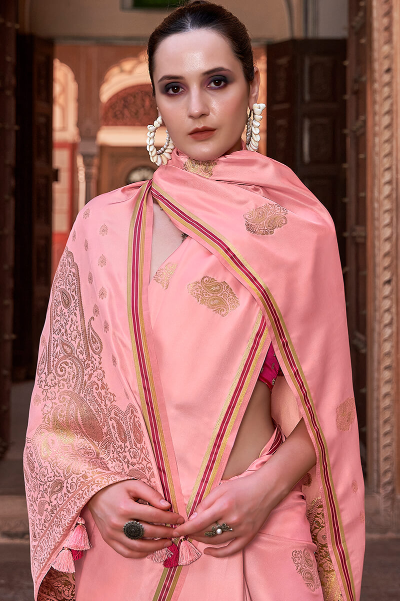 Soft Pink Banarasi Satin Silk Saree