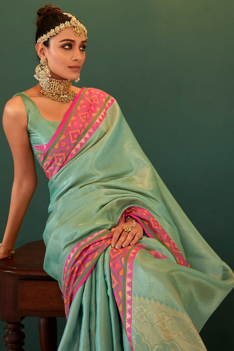 Spanish Green Kanjivaram Silk Saree