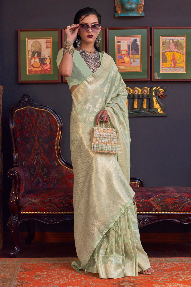 Spanish Green Zari Woven Banarasi Silk Saree