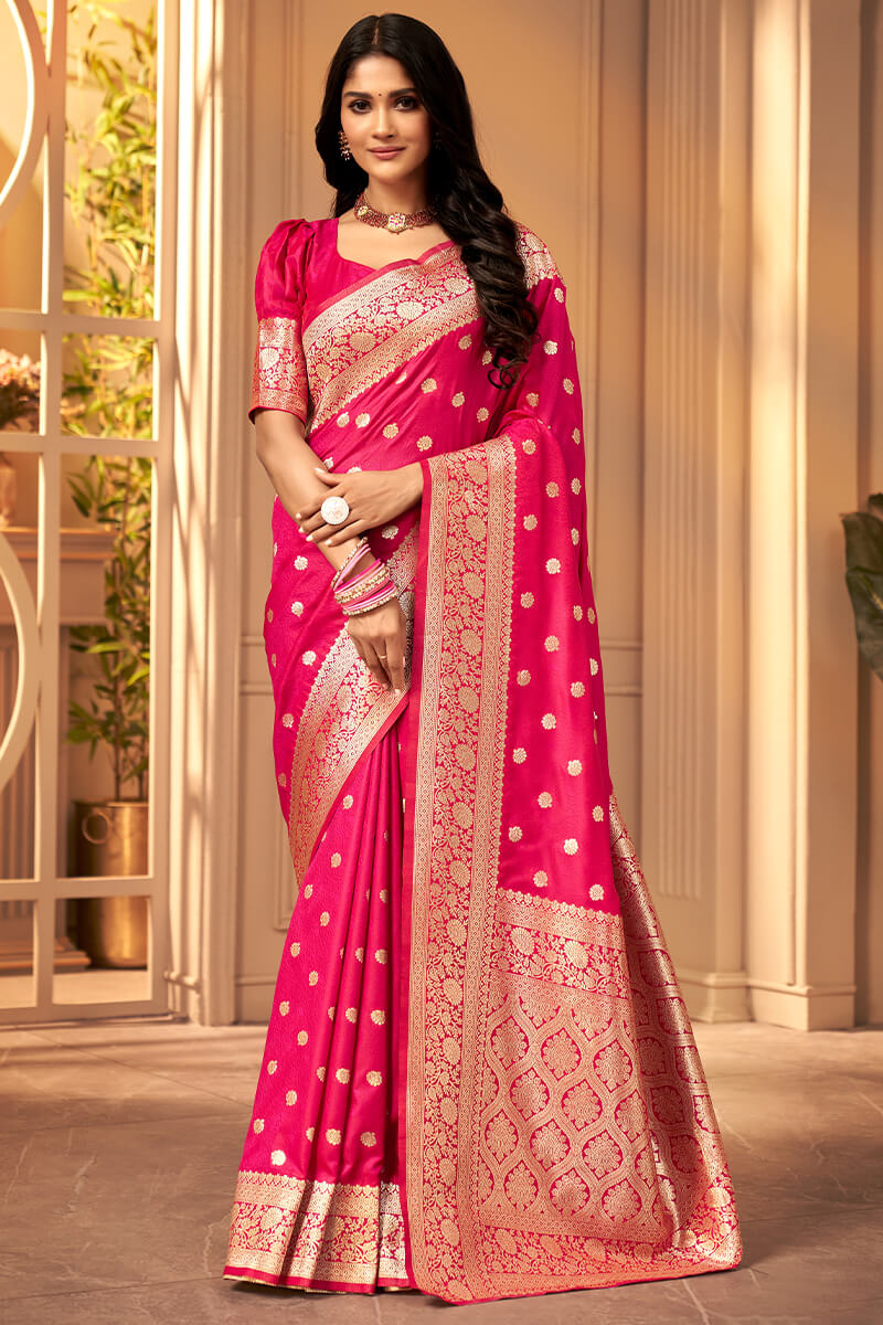 Strawberry Pink Banarasi Satin silk Saree