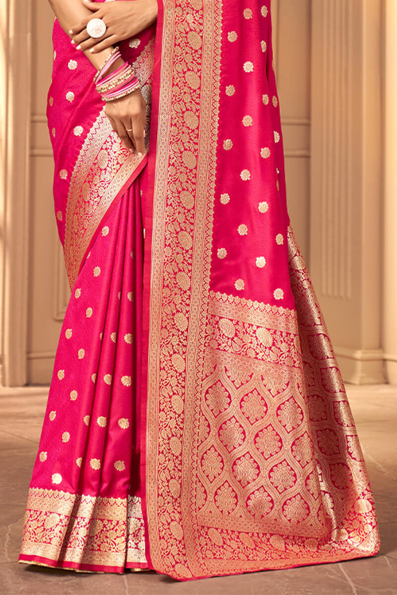 Strawberry Pink Banarasi Satin silk Saree