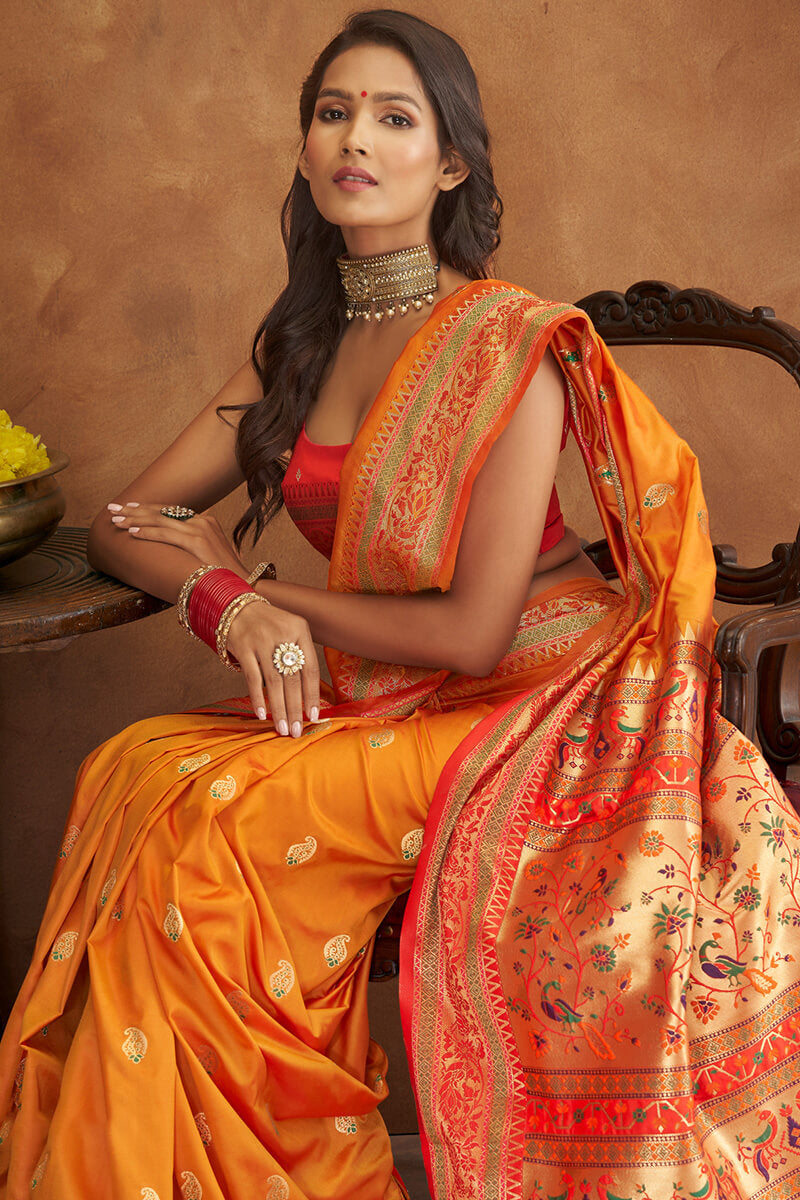 Sunshade Yellow Zari Woven Banarasi Silk Saree