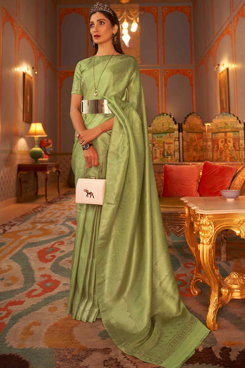 Tan Green Kanjivaram Silk Saree