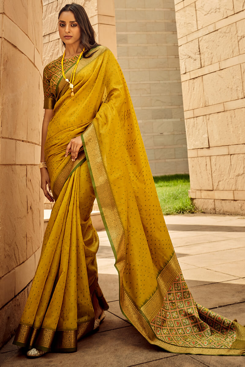 Tangerine Yellow Patola Silk Saree