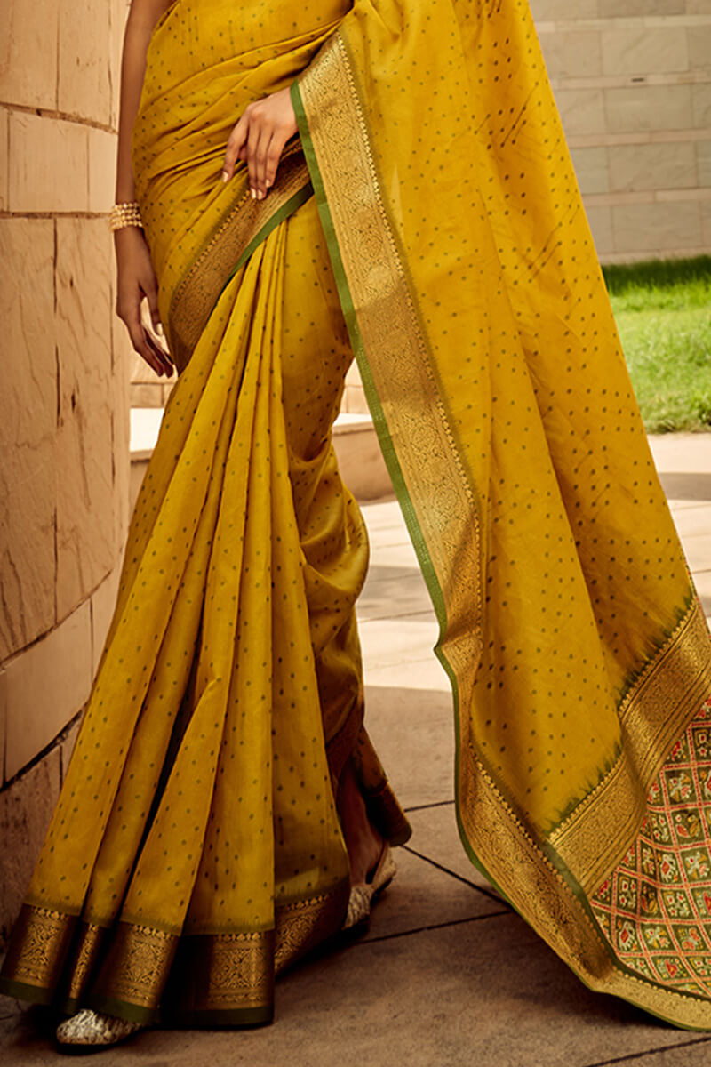 Tangerine Yellow Patola Silk Saree