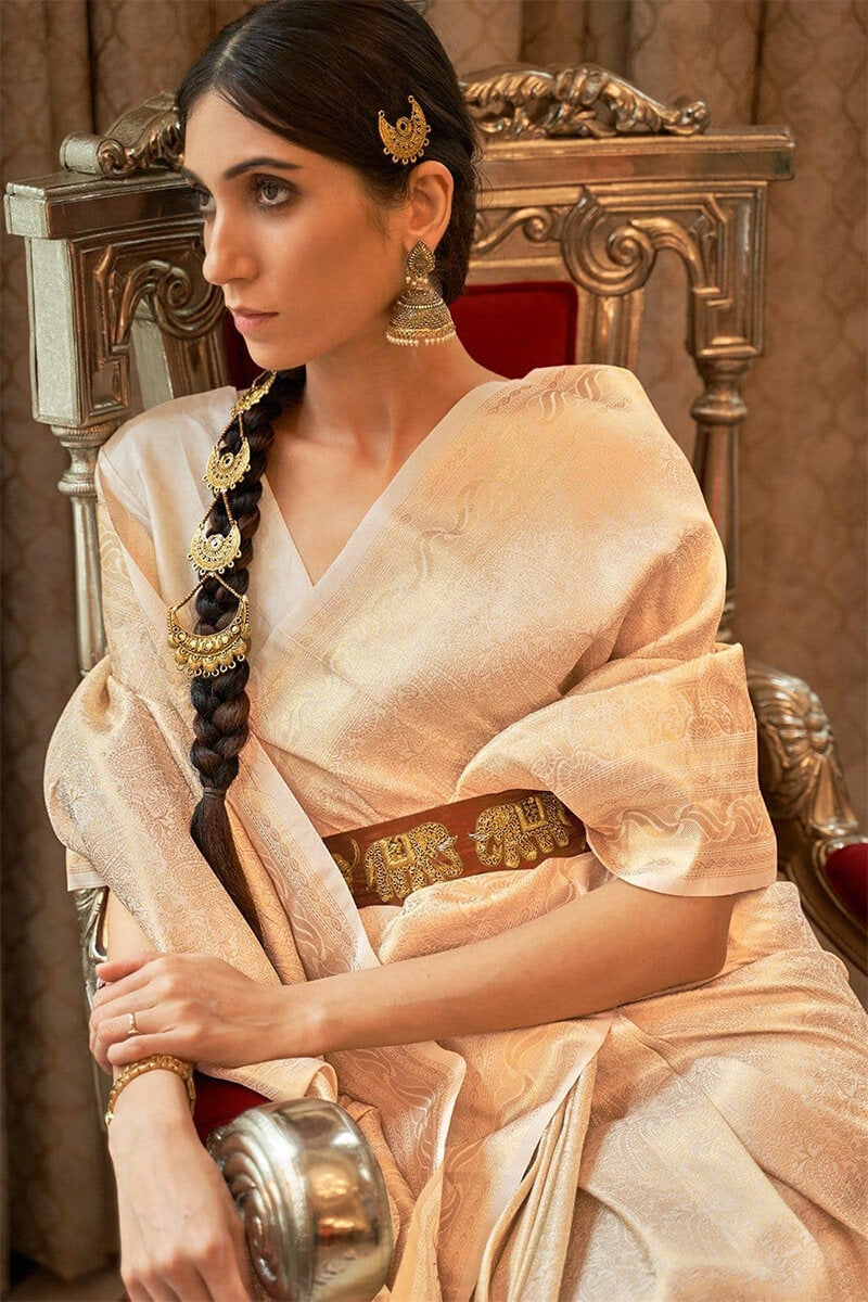 Taupe Beige Kanjivaram Silk Saree