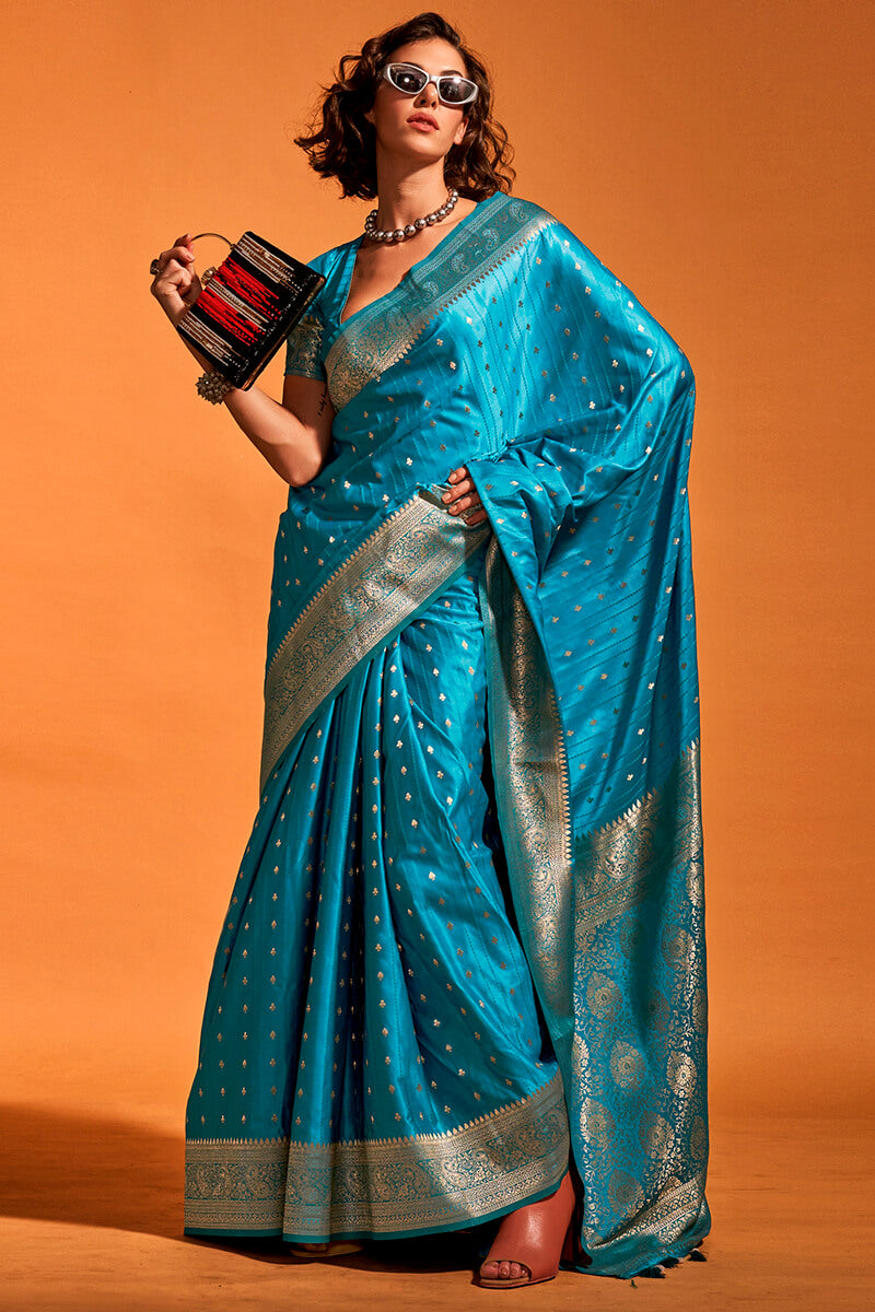 Teal Blue Dual Tone Satin Silk Saree