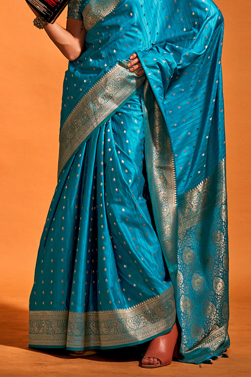 Teal Blue Dual Tone Satin Silk Saree