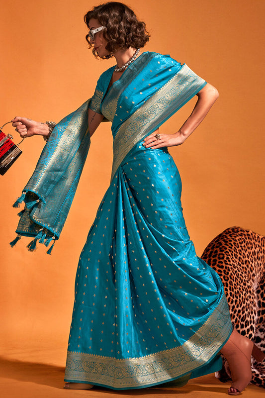 Teal Blue Dual Tone Satin Silk Saree