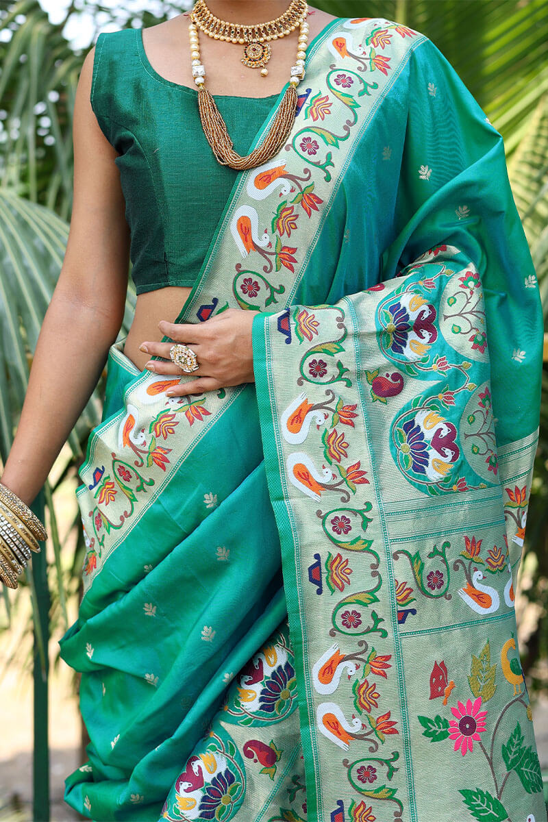 Teal Green Paithani Silk Saree