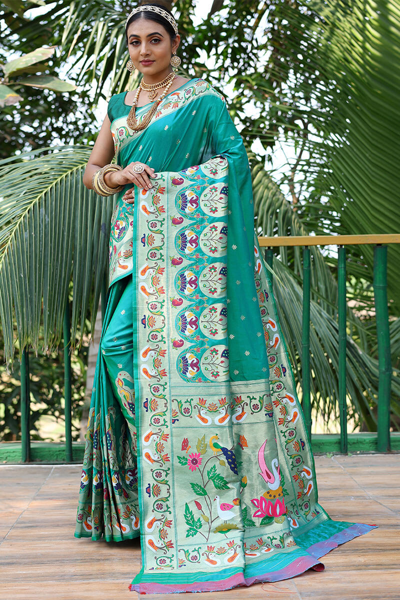 Teal Green Paithani Silk Saree