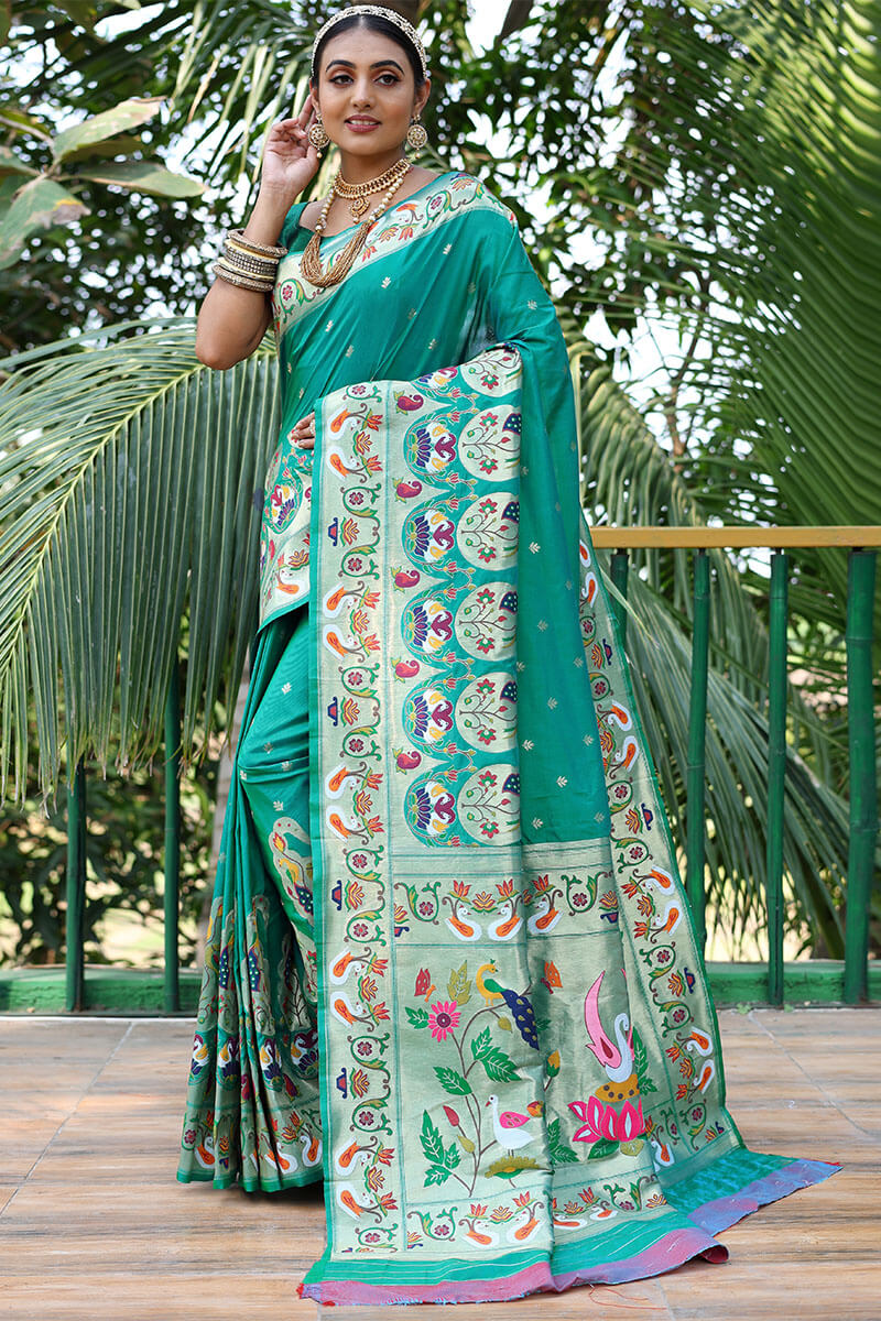 Teal Green Paithani Silk Saree