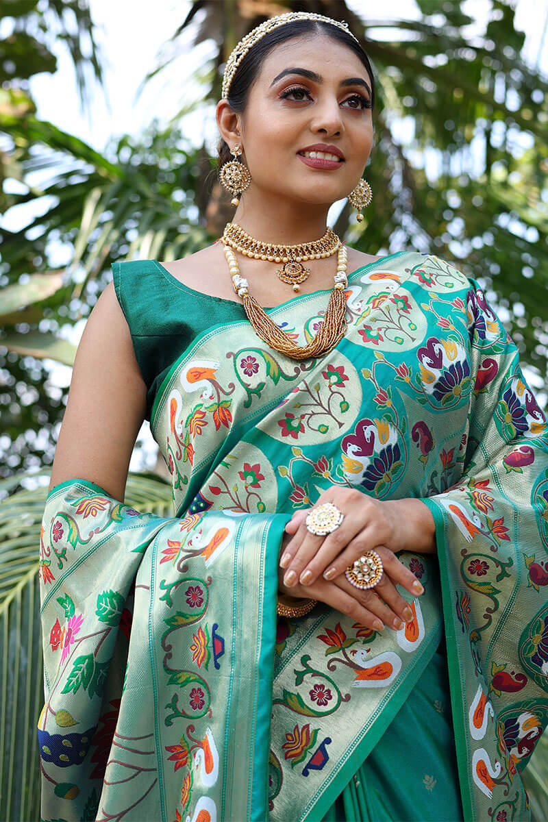 Teal Green Paithani Silk Saree