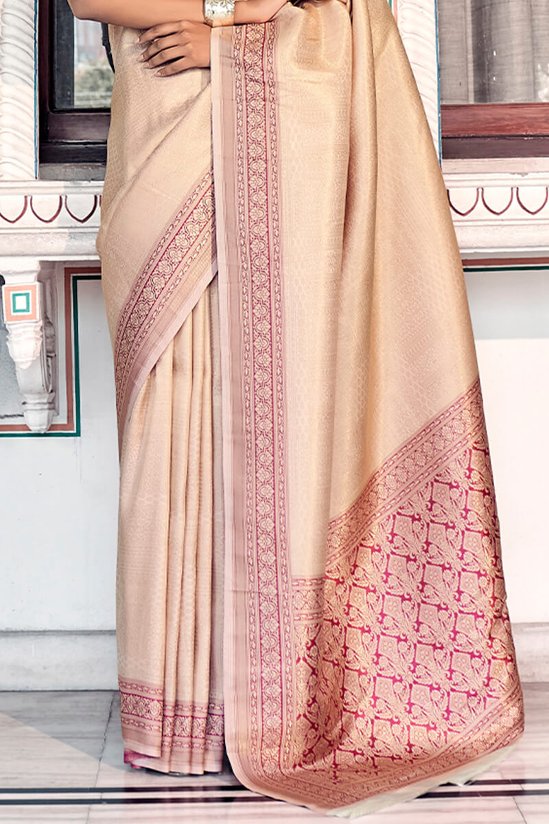 Thatch Beige Kanjivaram Silk Saree