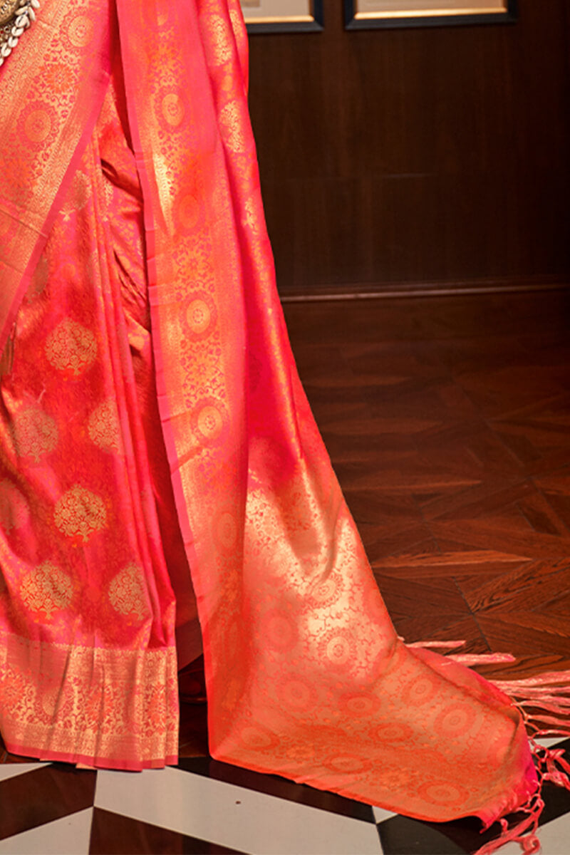 Thulian Pink Zari Woven Kanjivaram Silk Saree