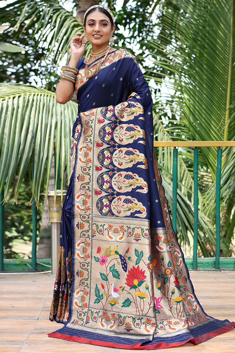 Thunder Blue Paithani Silk Saree