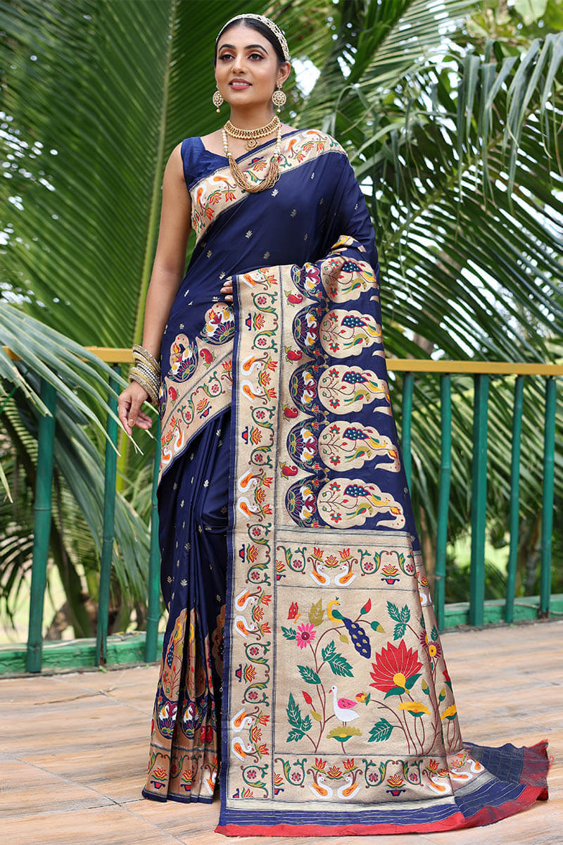 Thunder Blue Paithani Silk Saree