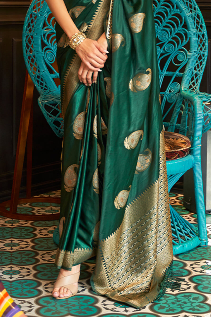 Timber Green Zari Woven Satin Silk Saree