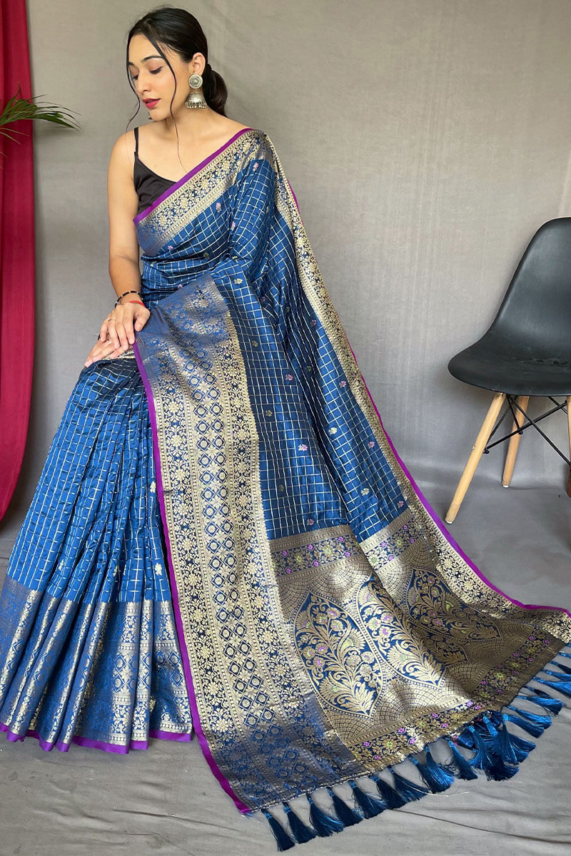 Tory Blue Banarasi Silk Saree