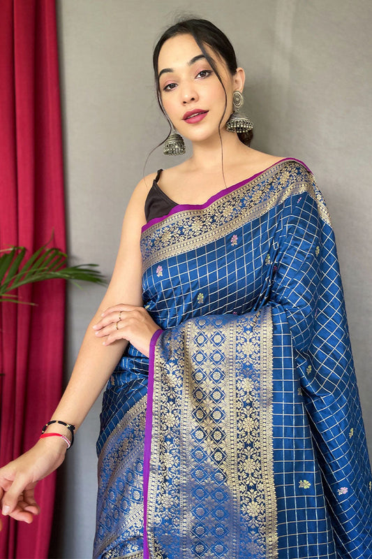 Tory Blue Banarasi Silk Saree