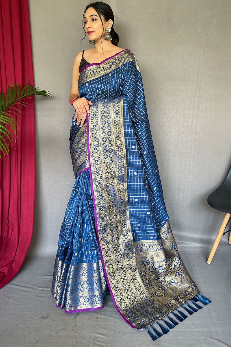 Tory Blue Banarasi Silk Saree