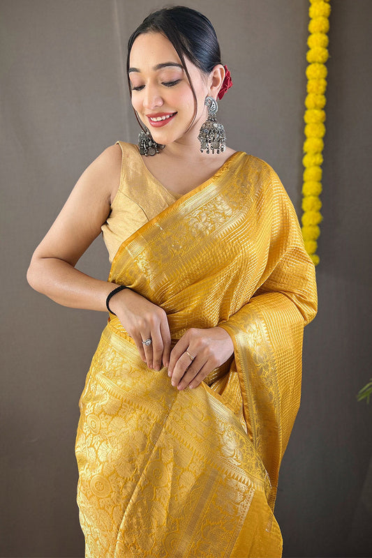 Turmeric Yellow Banarasi Silk Saree