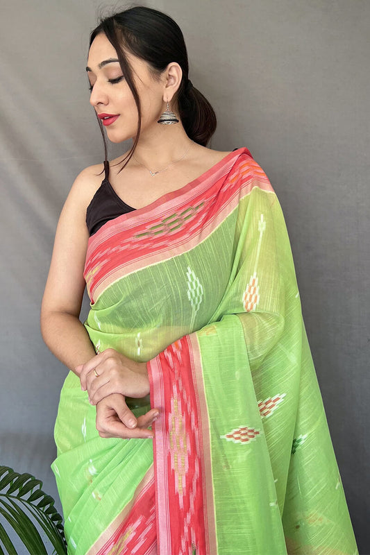 Turtle Green Linen silk saree