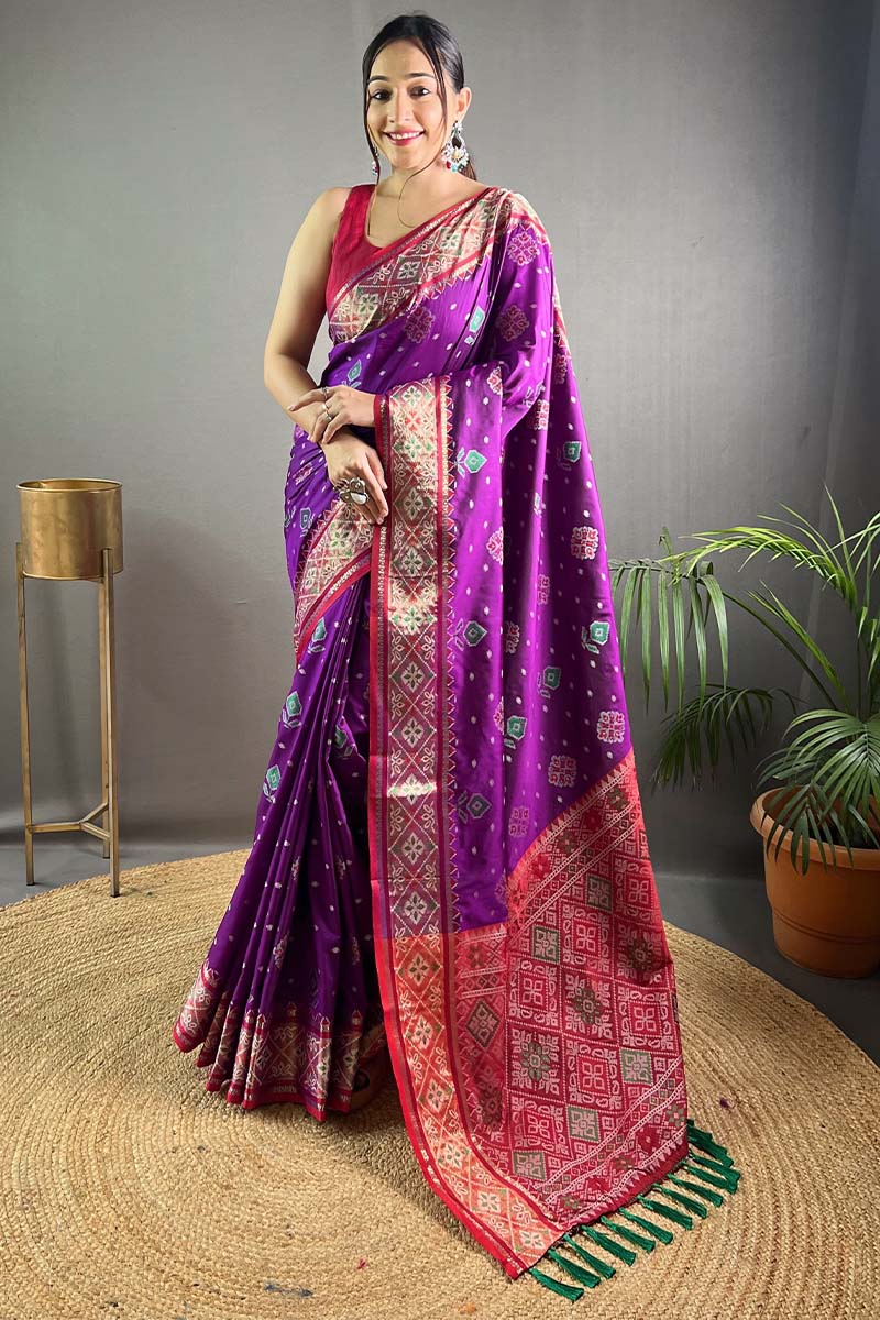 Tyrian Purple Patola Silk Saree