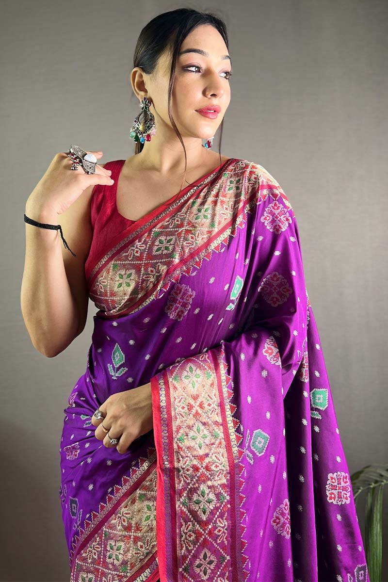 Tyrian Purple Patola Silk Saree