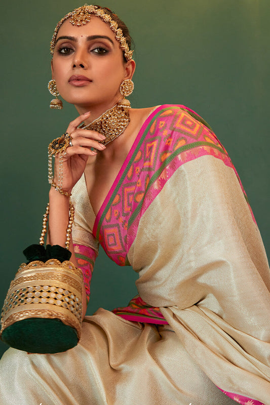 Vanilla Beige Kanjivaram Silk Saree