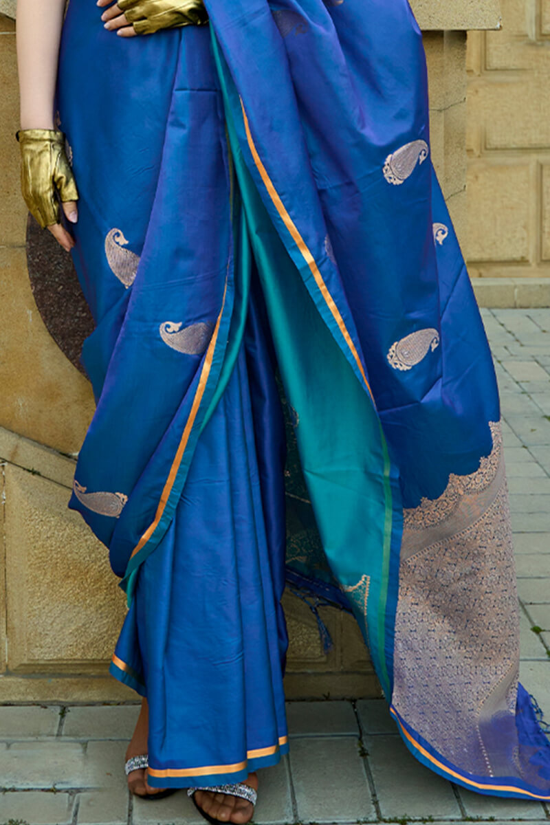 Venice Blue Banarasi Satin Silk Saree