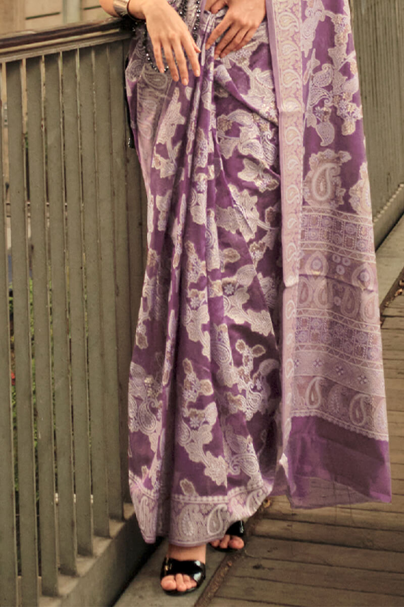 Viola Purple Lucknowi Chikankari Saree