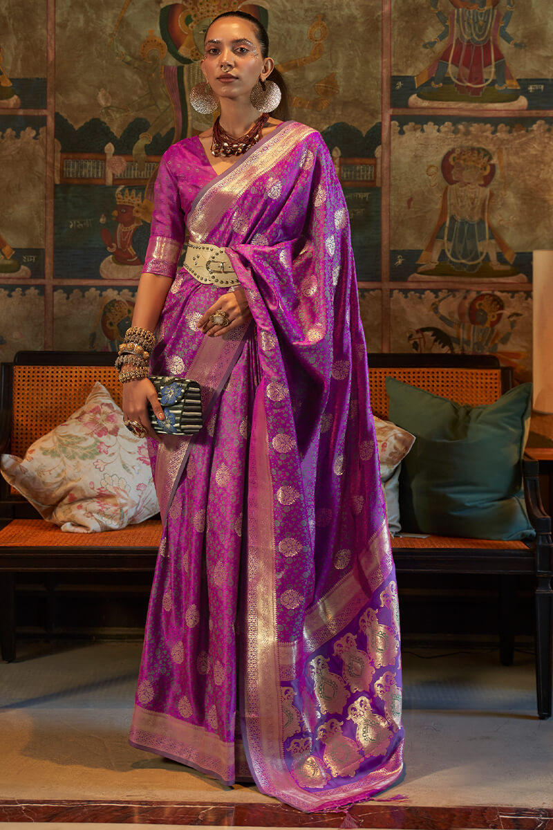 Viola Purple Zari Woven Satin Silk Saree