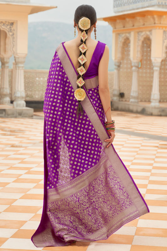 Violet Purple Zari Woven Banarasi Silk Saree