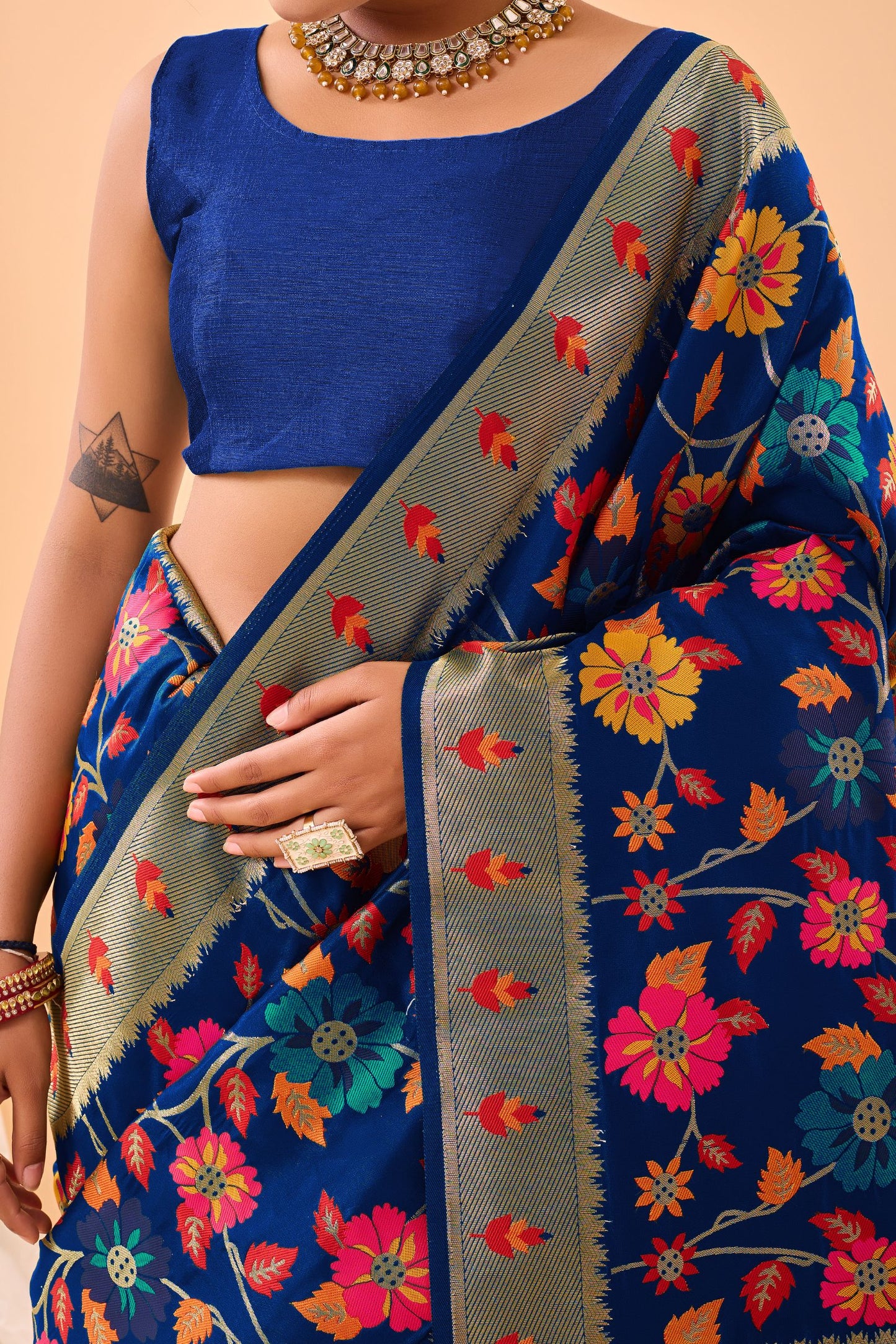 Royal Blue Paithani Silk Saree with Royal Jaal Work