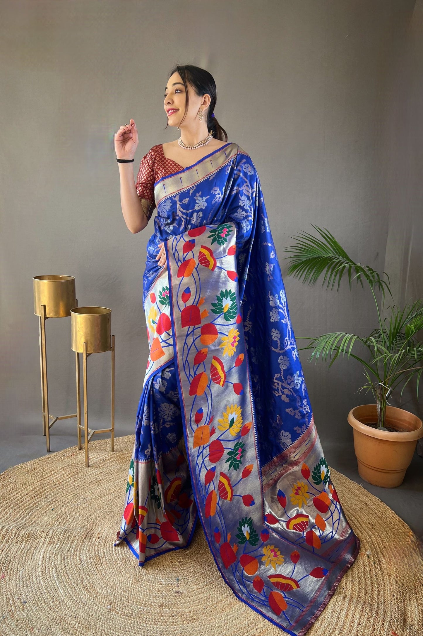 Royal Blue Soft Paithani Silk Saree with Traditional Patterns