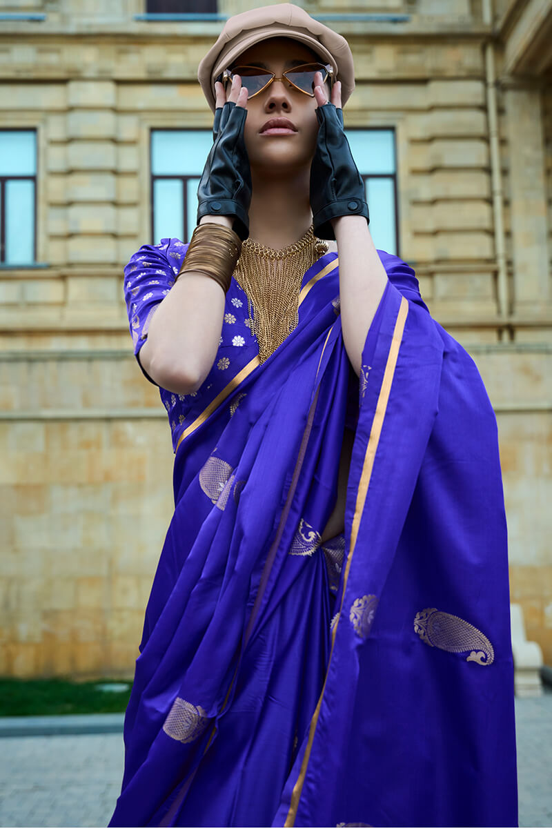 Warm Blue Banarasi Satin Silk Saree