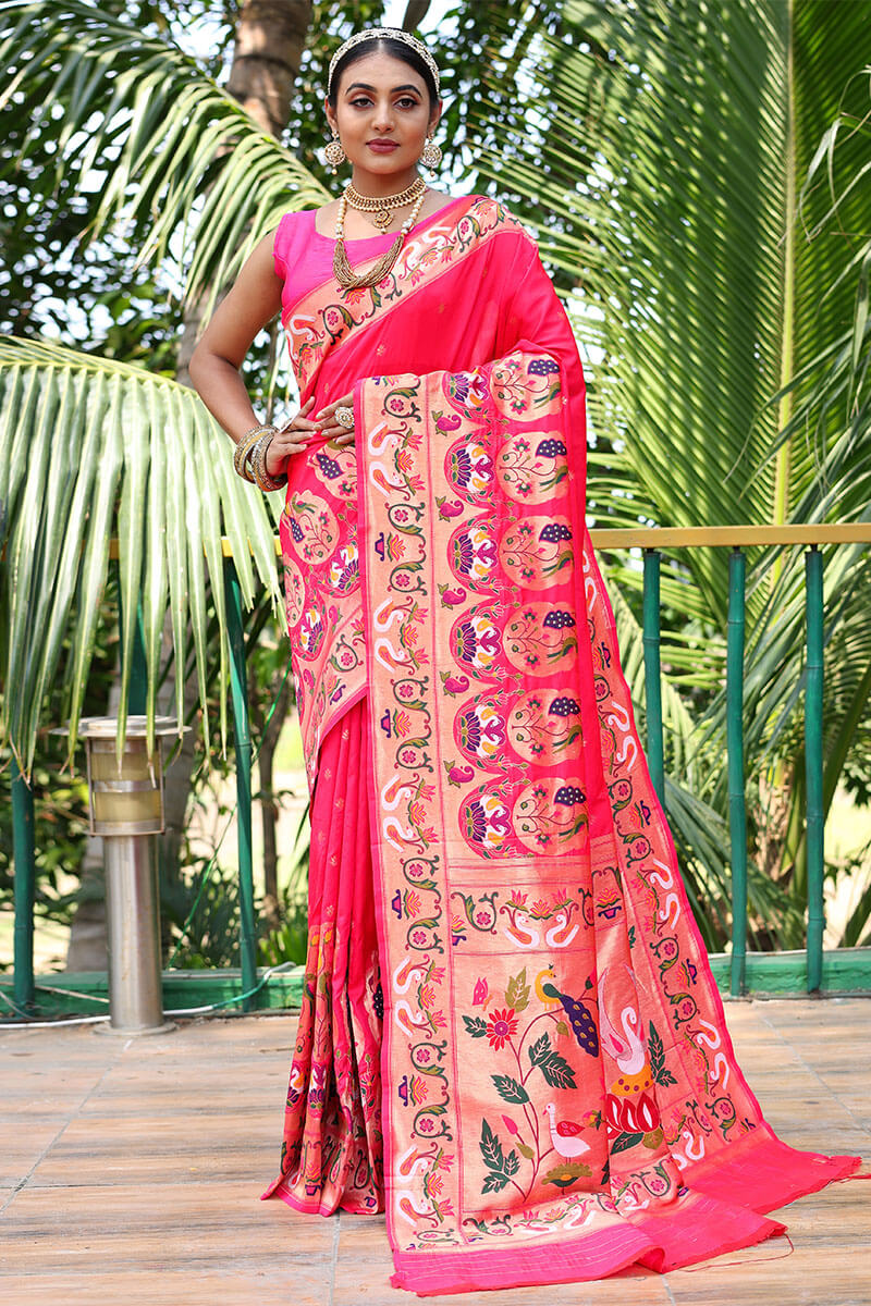 Warm Pink Paithani Silk Saree