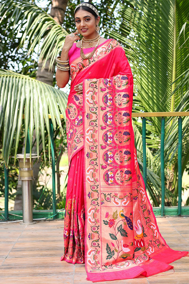 Warm Pink Paithani Silk Saree