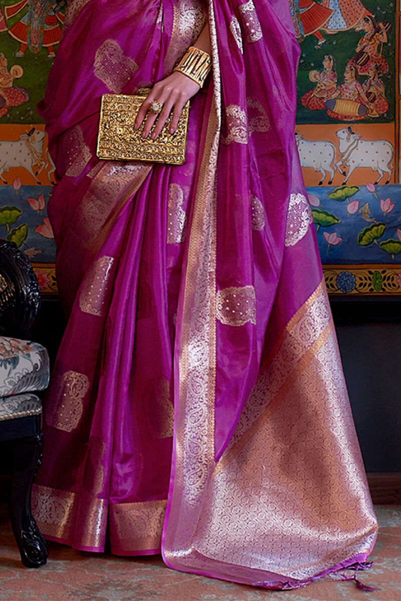 Warm Purple Zari Woven Organza Silk Saree